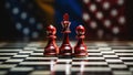 United states of America flag on the chess board. concept of political conflicts and conflicts