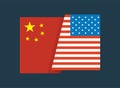 United States of America flag and China flag together. United States of America flag and China flag together. two flags Royalty Free Stock Photo