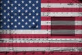 United States of America flag depicted on side part of military armored tank closeup. Army forces conceptual background