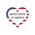 United States of America flag in heart. I love my USA country. Stock vector illustration isolated on white background Royalty Free Stock Photo