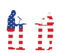 United States of America flag over election campaign vote duel. Public speaker on stage vector