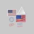 UNITED STATES OF AMERICA flag postage stamp set, isolated on gray background. Royalty Free Stock Photo