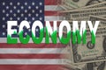 United States of america flag with US currency superimposed, economy with green graph going high good sign