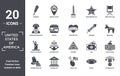 united.states.of.america icon set. include creative elements as corndog, director chair, cracker, pyramid, federalism, statue of