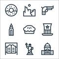 united states of america line icons. linear set. quality vector line set such as capitol, statue of liberty, saloon, usa, apple Royalty Free Stock Photo