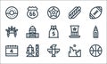 United states of america line icons. linear set. quality vector line set such as basketball ball, eagle, independence day, grand