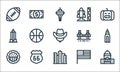 United states of america line icons. linear set. quality vector line set such as capitol, buildings, american, united states,