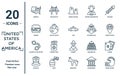 united.states.of.america linear icon set. includes thin line america, burger, slavery in the united states, patriotic, rugby Royalty Free Stock Photo