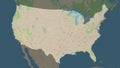 United States of America, mainland highlighted. Topo German