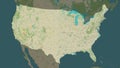 United States of America, mainland highlighted. Topo Humanitaria