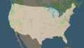 United States of America, mainland highlighted. Topo standard