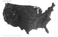 United States of America, mainland shape on white. Grayscale