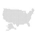 United States of America map from abstract futuristic hexagonal shapes, lines, points black, in the form of honeycomb or molecular