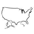 United States of America map from the contour black brush lines different thickness on white background. Vector illustration Royalty Free Stock Photo