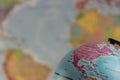 The United States of America on the map globe with blurred map as background Royalty Free Stock Photo
