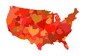 United States of America Map with Hearts, Love, isolated. Royalty Free Stock Photo