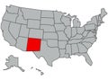 United States of America map. Highlighted red state New Mexico. Vector illustration in gray with USA silhouette. The image of the Royalty Free Stock Photo