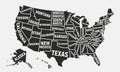 United States of America map. Poster map of USA with state names. American background. Vector illustration