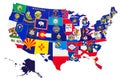 United States of America map with state flags, 3D rendering