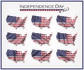 United states of america map and waving flag set . Independence day of USA  4th July  concept . Element vector Royalty Free Stock Photo
