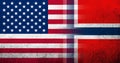 United States of America national flag with Norway national flag. Grunge background