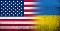 United States of America national flag with National flag of Ukraine. Grunge background