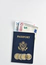 United States of America passport with European Currency or Euro