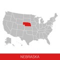 United States of America with the State of Nebraska selected. Map of the USA