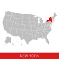 United States of America with the State of New York selected. Map of the USA