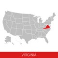 United States of America with the State of Virginia selected. Map of the USA