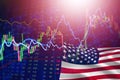 United States of America stock market analysis trading graph. US stock exchange chart business growth finance money crisis economy