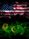 United States of America, America, US, USA, American vs Australia, Australian, Cocos Islands smoky mystic flags placed side by Royalty Free Stock Photo