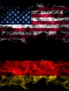 United States of America, America, US, USA, American vs Germany, German, Deutschland smoky mystic flags placed side by side. Thick