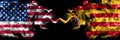 United States of America, America, US, USA, American vs Spain, Catalonia, state smoky mystic flags placed side by side. Thick