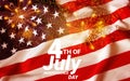 United States of America USA Flag with Fireworks Background For 4th of July. Celebrating Independence Day. Eps10 vector Royalty Free Stock Photo