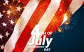 United States of America USA Flag with Fireworks Background For 4th of July. Celebrating Independence Day. Eps10 vector Royalty Free Stock Photo
