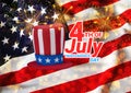 United States of America USA Flag with Fireworks Background For 4th of July. Celebrating Independence Day. Eps10 vector Royalty Free Stock Photo