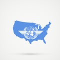 United States of America USA map in International Civil Aviation Organization ICAO flag colors, editable vector