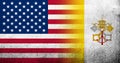 United States of America national flag with National flag of Vatican City. Grunge background Royalty Free Stock Photo