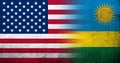 United States of America national flag with Rwanda National flag. Grunge background