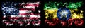 United States of America, USA vs Ethiopia, Ethiopian New Year celebration sparkling fireworks flags concept background.