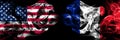 United States of America, USA vs France, French background abstract concept peace smokes flags