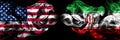 United States of America, USA vs Iran, Iranian background abstract concept peace smokes flags