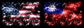 United States of America, USA vs Taiwan, Taiwanese New Year celebration sparkling fireworks flags concept background. Combination