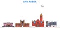 United States, Ann Arbor line cityscape, flat vector. Travel city landmark, oultine illustration, line world icons