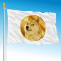 Dogecoin image on a white flag, illustration