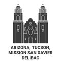 United States, Arizona, Tucson, Mission San Xavier Del Bac travel landmark vector illustration