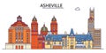 United States, Asheville tourism landmarks, vector city travel illustration