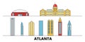 United States, Atlanta flat landmarks vector illustration. United States, Atlanta line city with famous travel sights Royalty Free Stock Photo