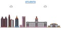 United States, Atlanta line cityscape, flat vector. Travel city landmark, oultine illustration, line world icons